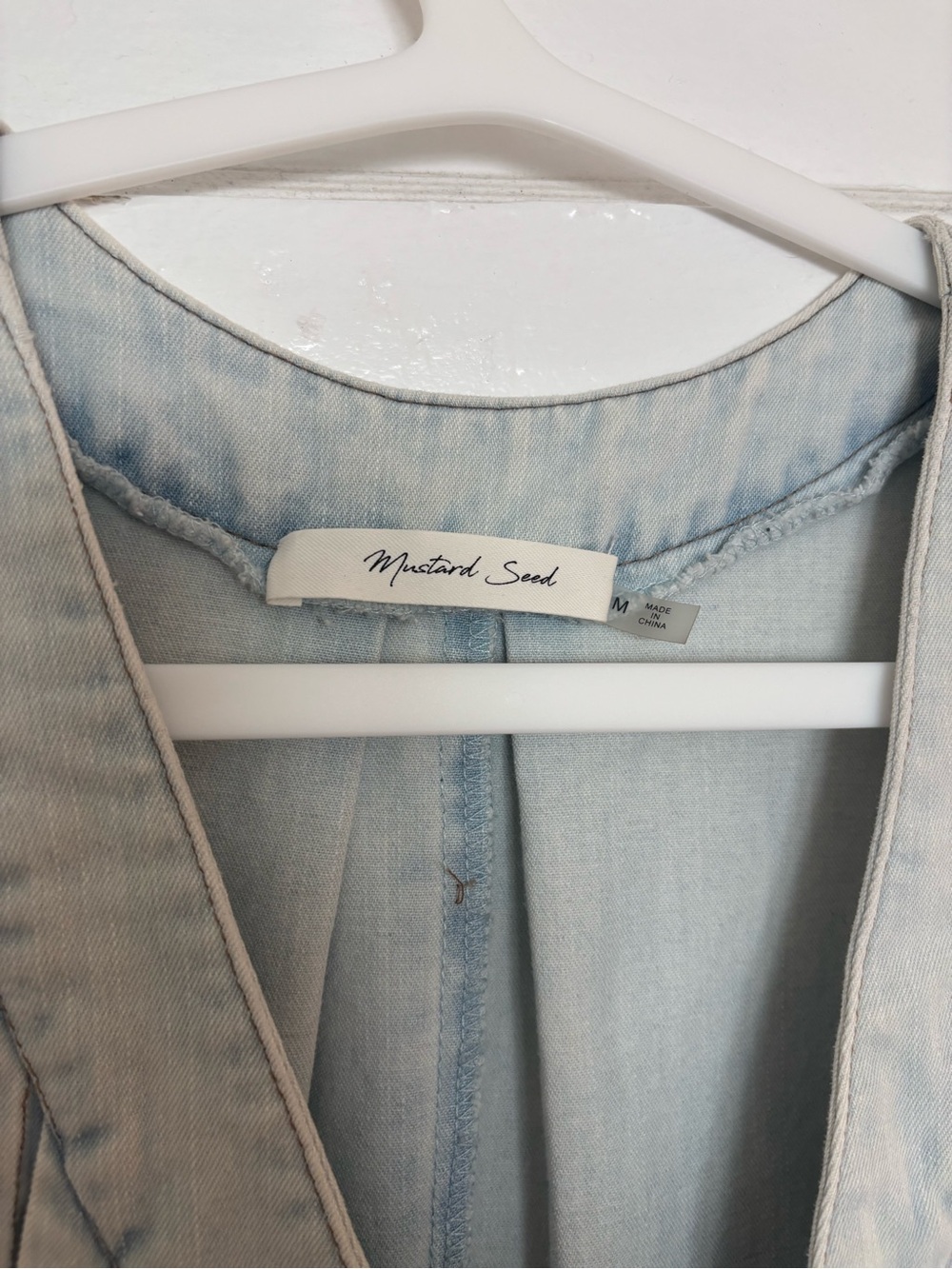 Light Wash Denim Sleeveless Pintuck Tie-Front Romper - Picture 5 of 5